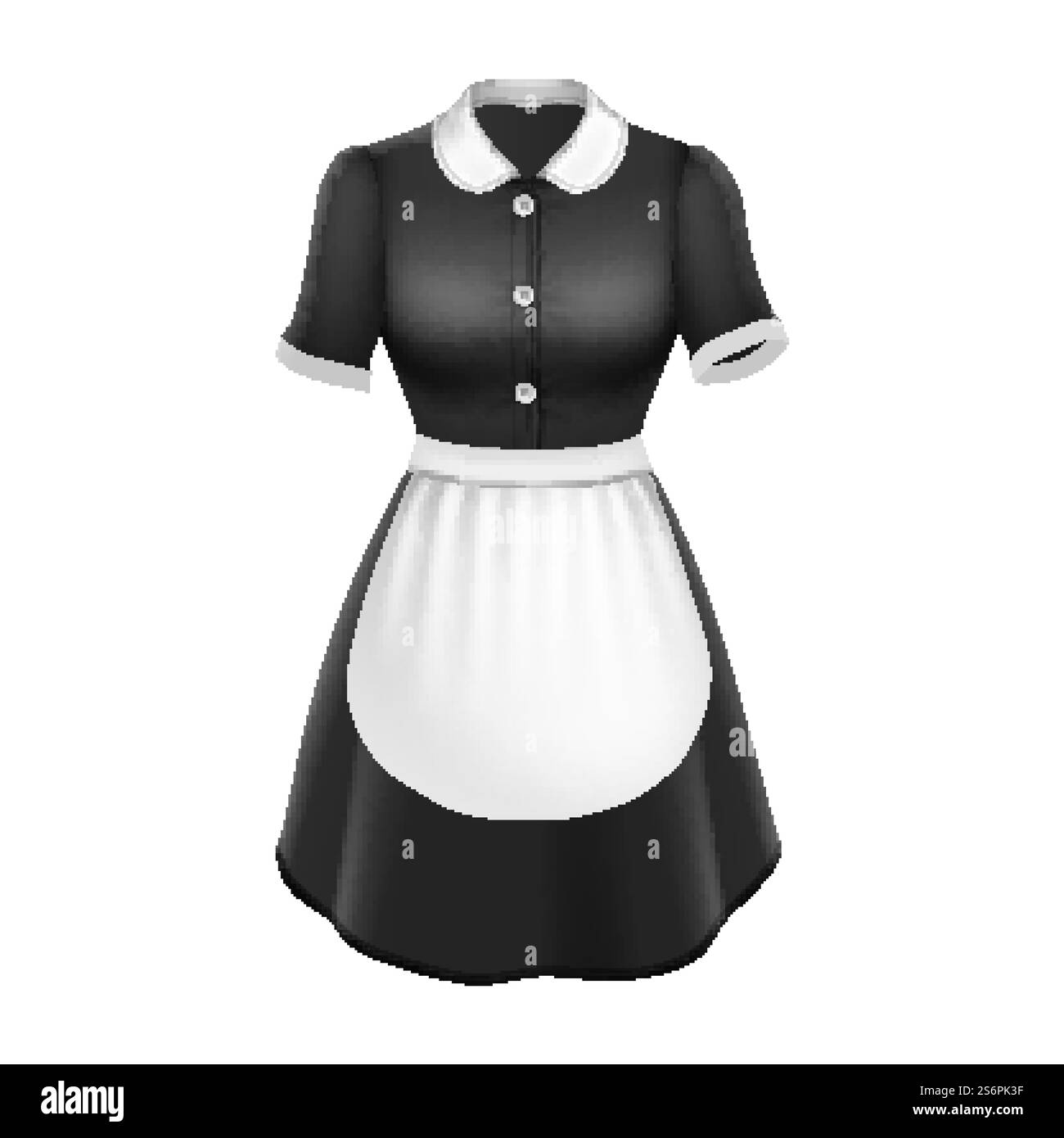 Uniforme da cameriera con grembiule elegante. Houseworker Cleaner professione tessuto uniforme. Abito da governante per la casa di pulizia o l'hotel modello realistico illustrazione 3D. Uniforme da cameriera con grembiule elegante Illustrazione Vettoriale