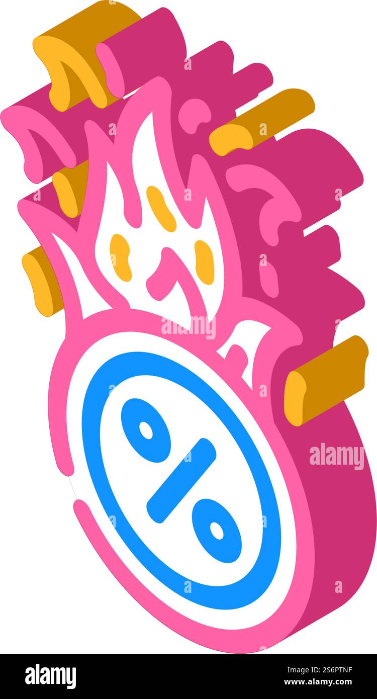 vettore icona isometrico prezzo di combustione. segno del prezzo ardente. illustrazione del simbolo isolato. illustrazione vettoriale icona isometrica prezzo di combustione Illustrazione Vettoriale