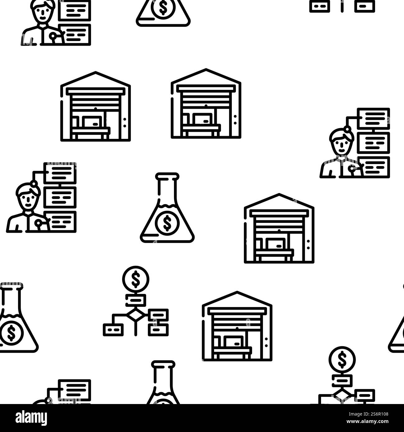 Illustrazione della linea sottile del vettore della tecnologia Business Intelligence. Business Intelligence Technology Vector Seamless Pattern Illustrazione Vettoriale