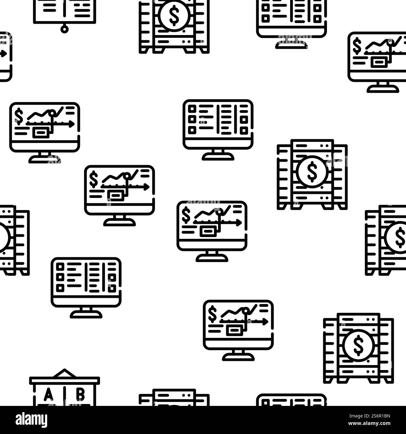 Illustrazione della linea sottile del vettore della tecnologia Business Intelligence. Business Intelligence Technology Vector Seamless Pattern Illustrazione Vettoriale