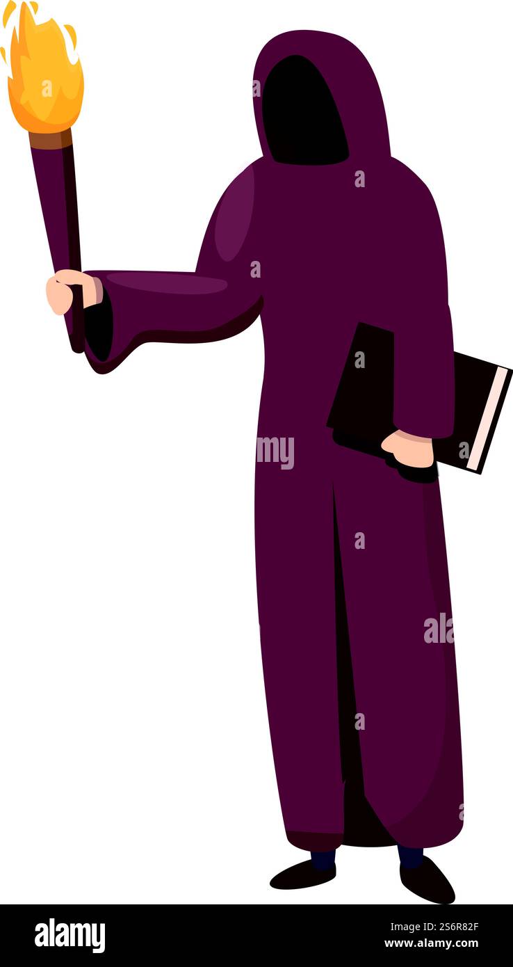 Vettore cartoni animati icona monaco medievale. Prete cattolico. Scriba monaco Manuscipt. Vettore cartoni animati icona monaco medievale. Prete cattolico Illustrazione Vettoriale