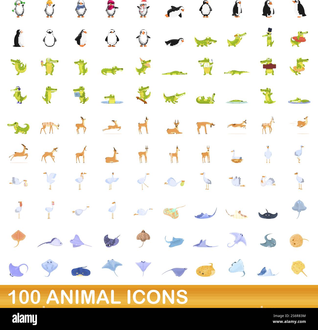 set di 100 icone animali. Illustrazione a cartoni animati di 100 icone di animali insieme di vettori isolati su sfondo bianco. set di 100 icone animali, stile cartone animato Illustrazione Vettoriale