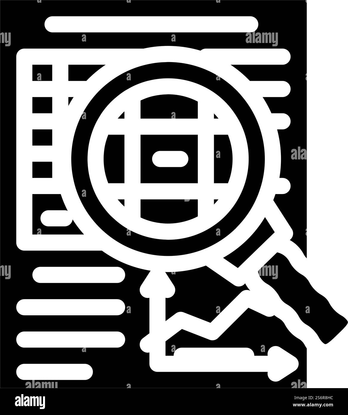 ricercare il vettore icona glifo documento finanziario. firma del documento finanziario di ricerca. illustrazione nera del simbolo del contorno isolato. esaminare l'illustrazione vettoriale dell'icona glifo del documento finanziario Illustrazione Vettoriale