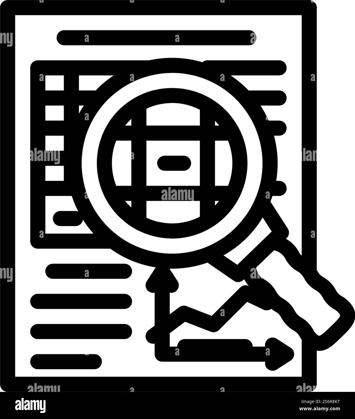 ricerca vettore icona riga documento finanziario. firma del documento finanziario di ricerca. illustrazione nera del simbolo del contorno isolato. ricerca immagine vettoriale dell'icona della riga del documento finanziario Illustrazione Vettoriale