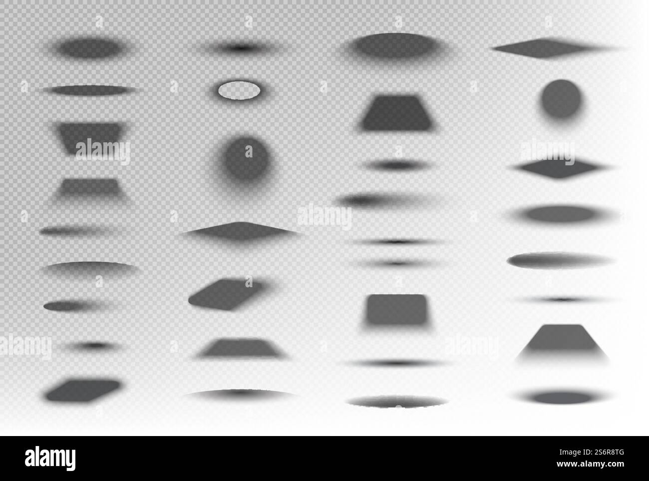 Ombre geometriche. Forme realistiche arrotondate trasparenti da caselle ovali e quadrate Set vettoriale decente. Illustrazione nera trasparente con ombreggiatura realistica vuota. Ombre geometriche. Forme realistiche arrotondate trasparenti da caselle ovali e quadrate Set vettoriale decente Illustrazione Vettoriale