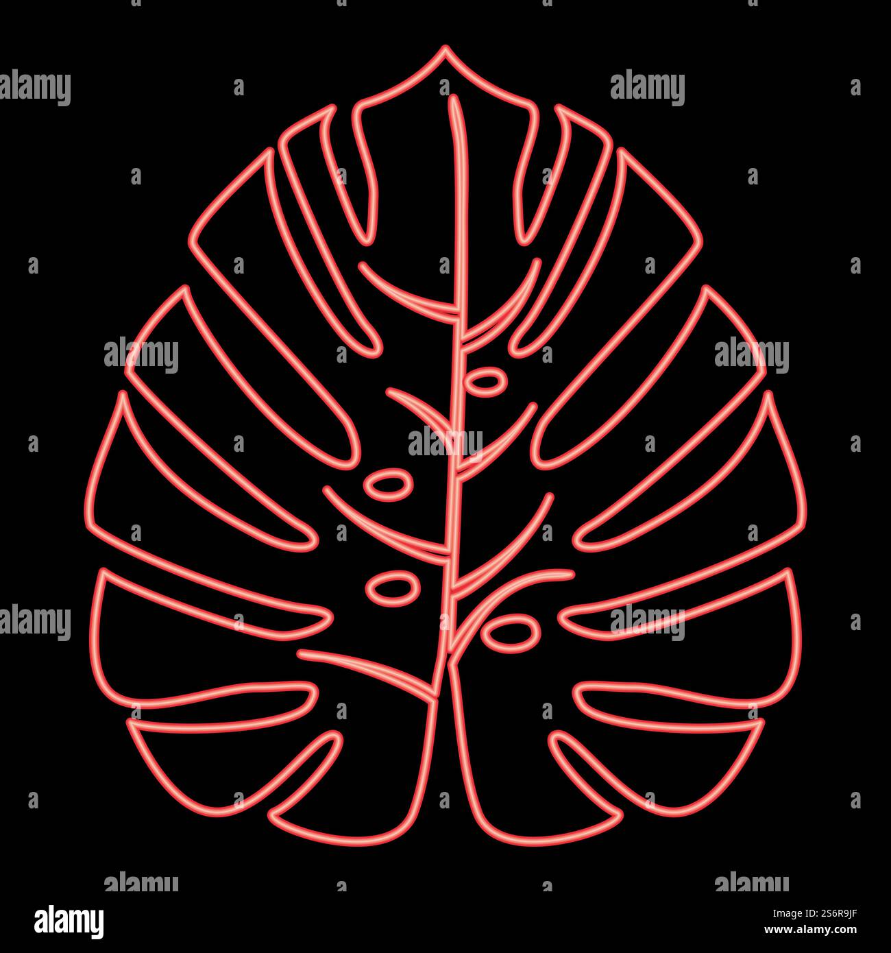 Immagine vettoriale colore rosso foglia tropicale neon con luce piatta. Immagine vettoriale rossa con foglia tropicale al neon, stile piatto Illustrazione Vettoriale