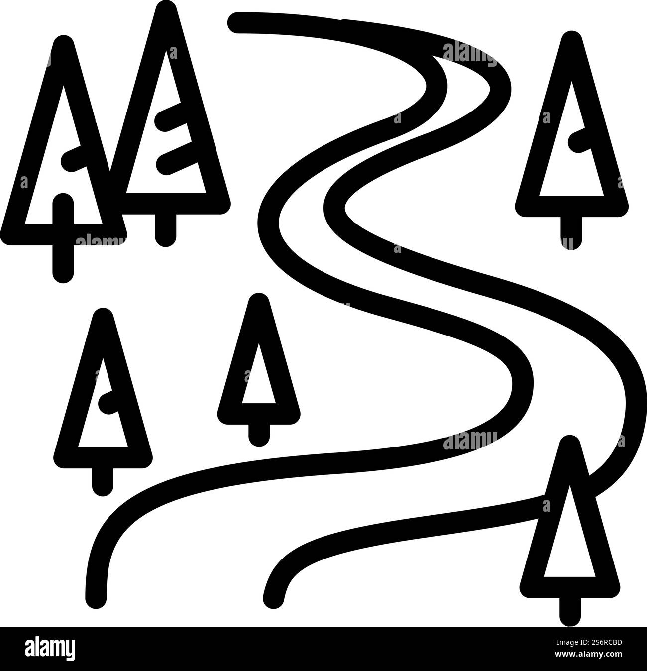 Icona della pista forestale della stazione sciistica. Delineare l'icona vettoriale della pista forestale della stazione sciistica per il web design isolato su sfondo bianco. Icona della pista forestale della stazione sciistica, stile di contorno Illustrazione Vettoriale