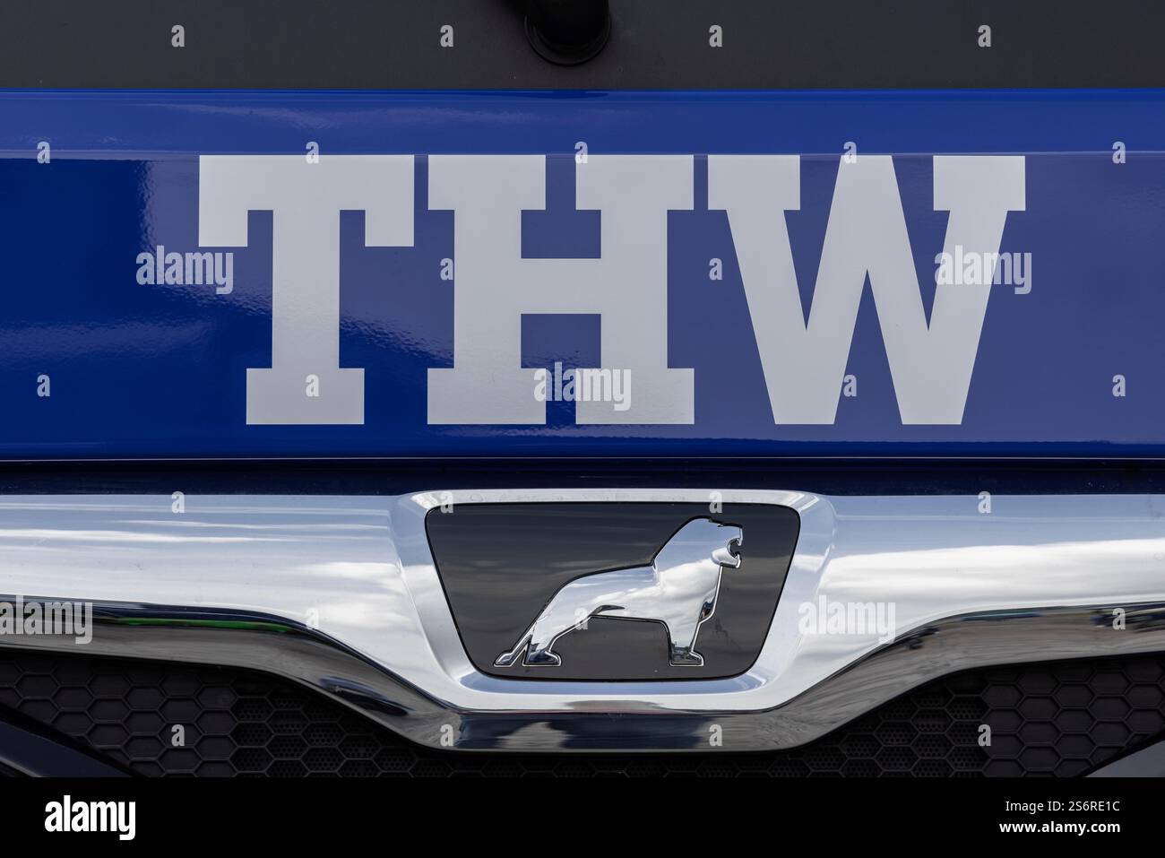 Veicolo di emergenza, lettere, THW, dettaglio, giorno aperto presso la filiale locale THW Wilhelmshaven, bassa Sassonia, Germania Foto Stock