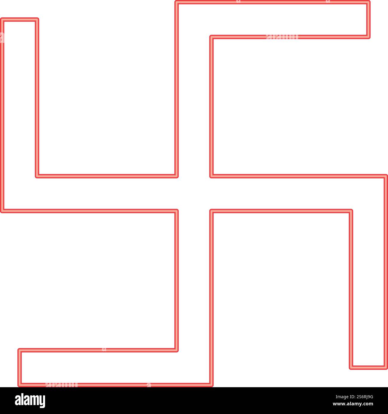 Immagine vettoriale di colore rosso fylfot svastica al neon luce piatta. Svastica al neon fylfot colore rosso immagine vettoriale stile piatto Illustrazione Vettoriale