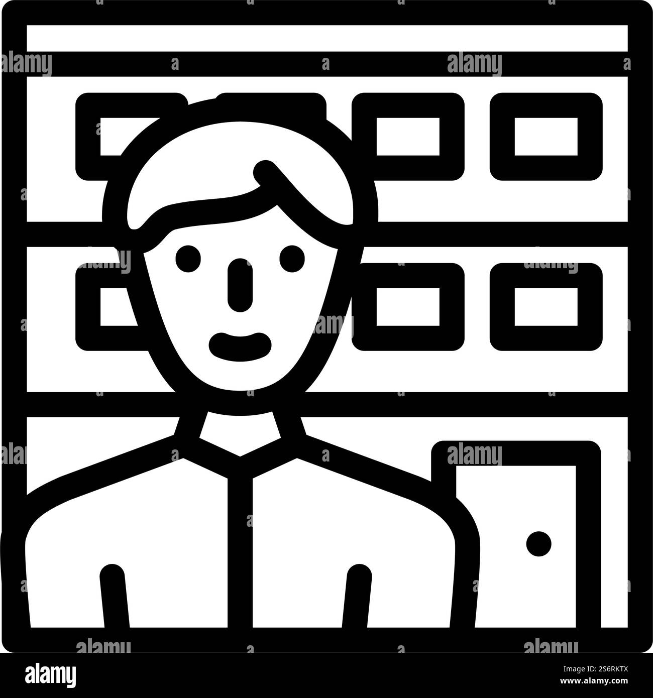 vettore icona linea venditore proprietà. cartello del venditore immobiliare. illustrazione nera del simbolo del contorno isolato. illustrazione vettoriale dell'icona della linea del venditore immobiliare Illustrazione Vettoriale