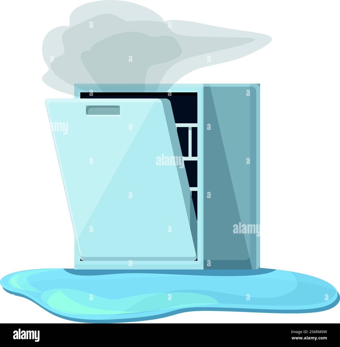 Icona della lavastoviglie che perde il vettore del cartone animato. Servizio idraulico. Riparazione della macchina. Icona della lavastoviglie che perde il vettore del cartone animato. Servizio idraulico Illustrazione Vettoriale