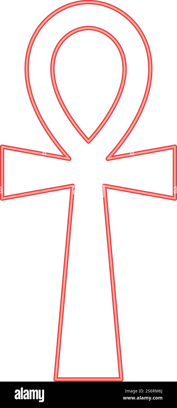 Immagine vettoriale crocetta al neon coptic Ankh colore rosso luce piatta. Crocetta al neon copta ankh colore rosso immagine vettoriale stile piatto Illustrazione Vettoriale