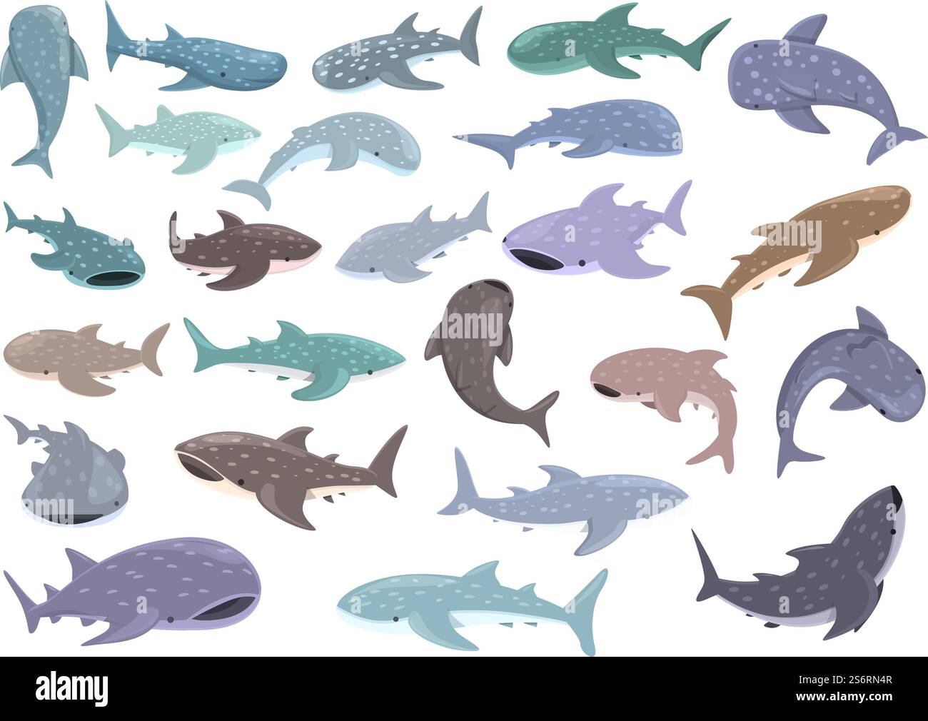 Le icone degli squali balena impostano il vettore dei cartoni animati. Pesce animale. Mammifero esotico. Le icone degli squali balena impostano il vettore dei cartoni animati. Pesce animale Illustrazione Vettoriale