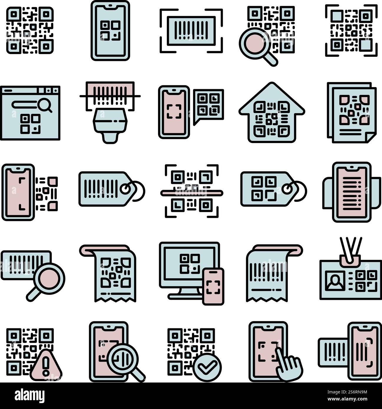 Le icone del codice QR impostano il vettore del contorno. App mobile. ID finanziario. Le icone del codice QR impostano il vettore del contorno. App mobile Illustrazione Vettoriale