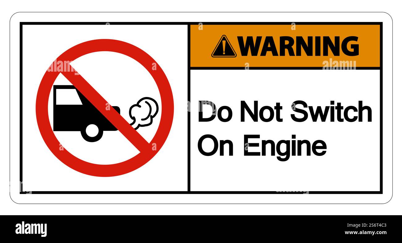 Avvertenza non attivare segnale motore su sfondo bianco Illustrazione Vettoriale