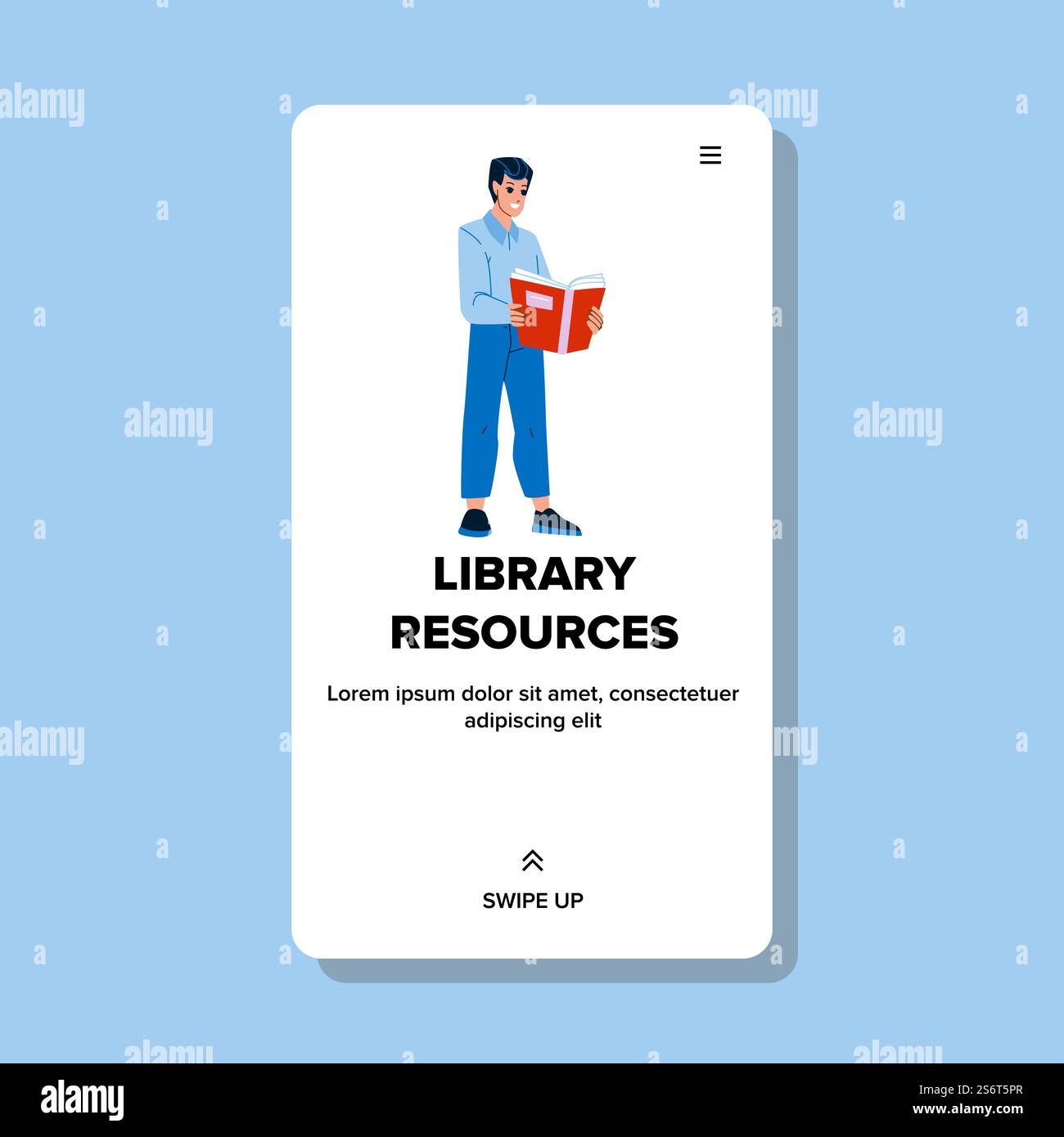 Libri online di risorse biblioteche. istruzione scolastica. formazione alla ricerca. illustrazione di un cartone animato piatto sul web con il carattere del corso di studio digitale. Vettore risorse libreria Illustrazione Vettoriale