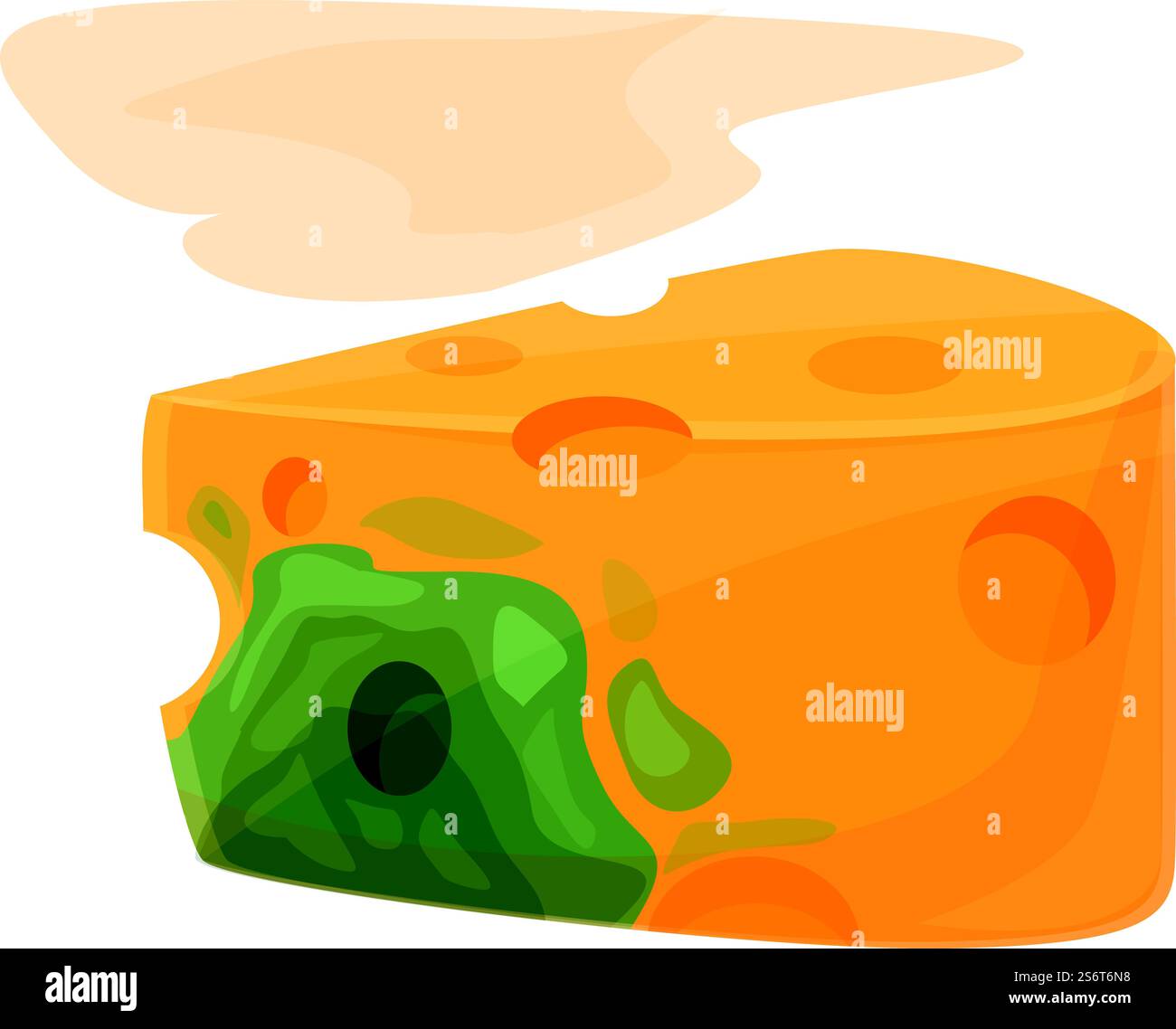 Vettore cartoni animati icona formaggio contaminato. Batteri alimentari. Virus sporco. Vettore cartoni animati icona formaggio contaminato. Batteri alimentari Illustrazione Vettoriale