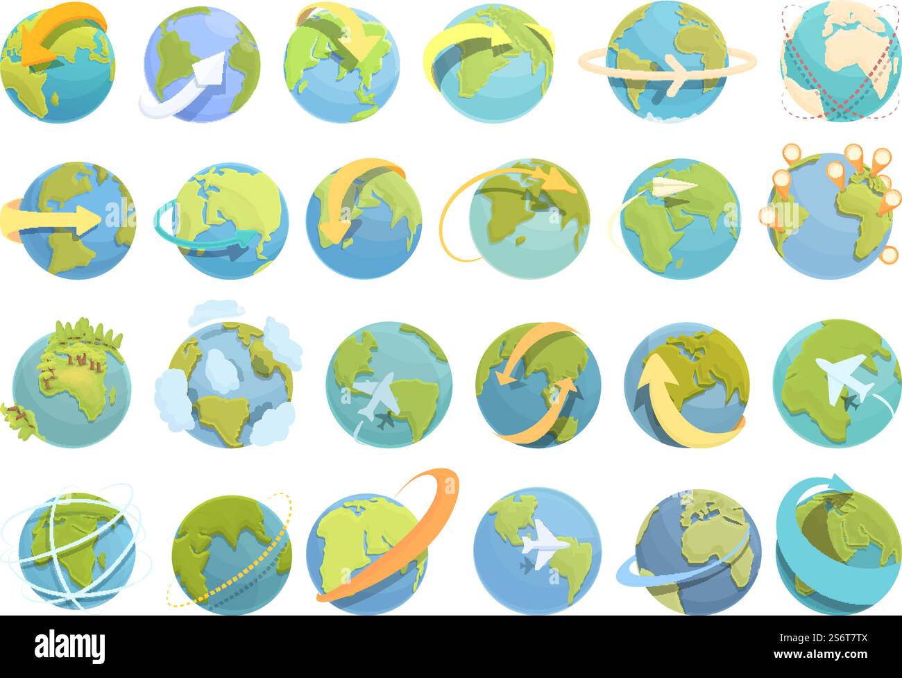 Le icone di tutto il mondo impostano il vettore dei cartoni animati. Mondo globale. Terra intorno. Le icone di tutto il mondo impostano il vettore dei cartoni animati. Mondo globale Illustrazione Vettoriale