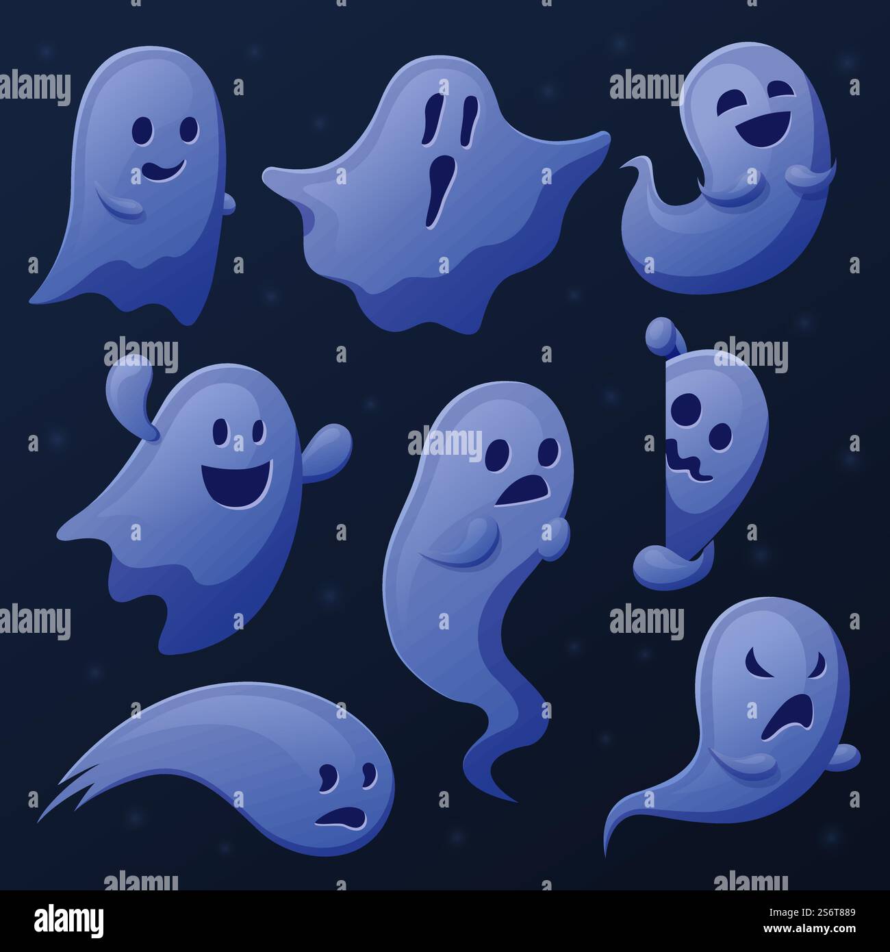 Spettrale fantasma. Fantasmi cartoni animati, ombre fantasma o spiriti. Divertente simpatico fantoccio trasparente, halloween spaventoso volare e sbirciare i recenti personaggi vettoriali. Illustrazione di spettri fantasmi, spaventosi e orrori. Spettrale fantasma. Fantasmi cartoni animati, ombre fantasma o spiriti. Divertente simpatico fantoccio trasparente, halloween spaventoso volare e sbirciare i recenti personaggi vettoriali Illustrazione Vettoriale
