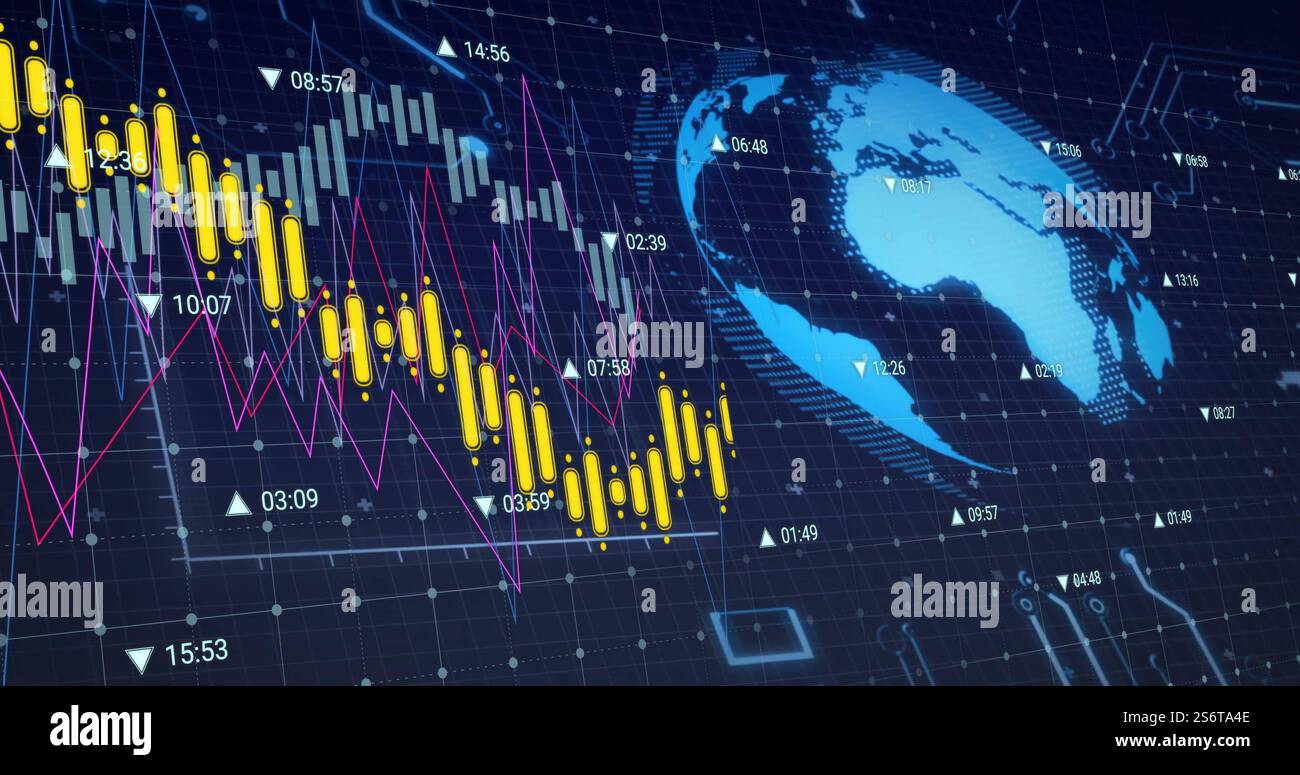 Immagine della rete di collegamenti con diagrammi su tutto il mondo Foto Stock