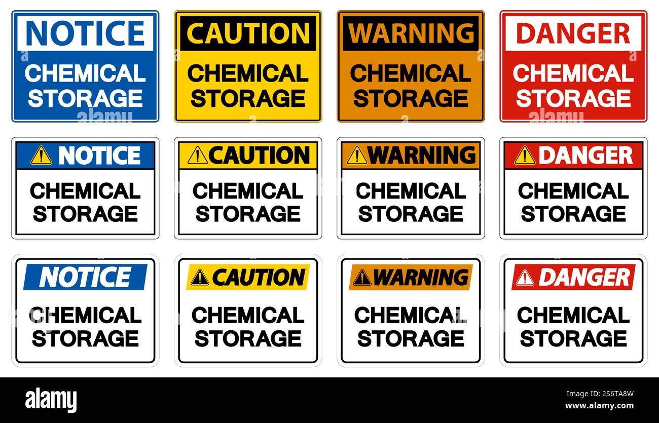 Etichetta Chemical Storage Sign on White background Illustrazione Vettoriale