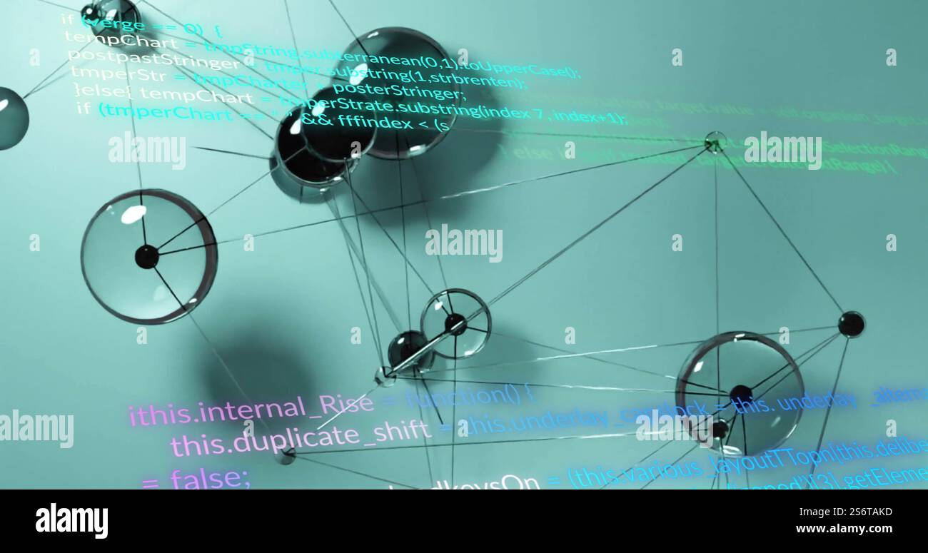 Codice di programmazione e immagine della rete dati su ingranaggi meccanici astratti Foto Stock