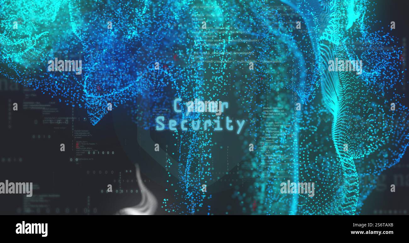 Immagine di cloud computing e archiviazione dati su sfondo digitale con particelle blu Foto Stock