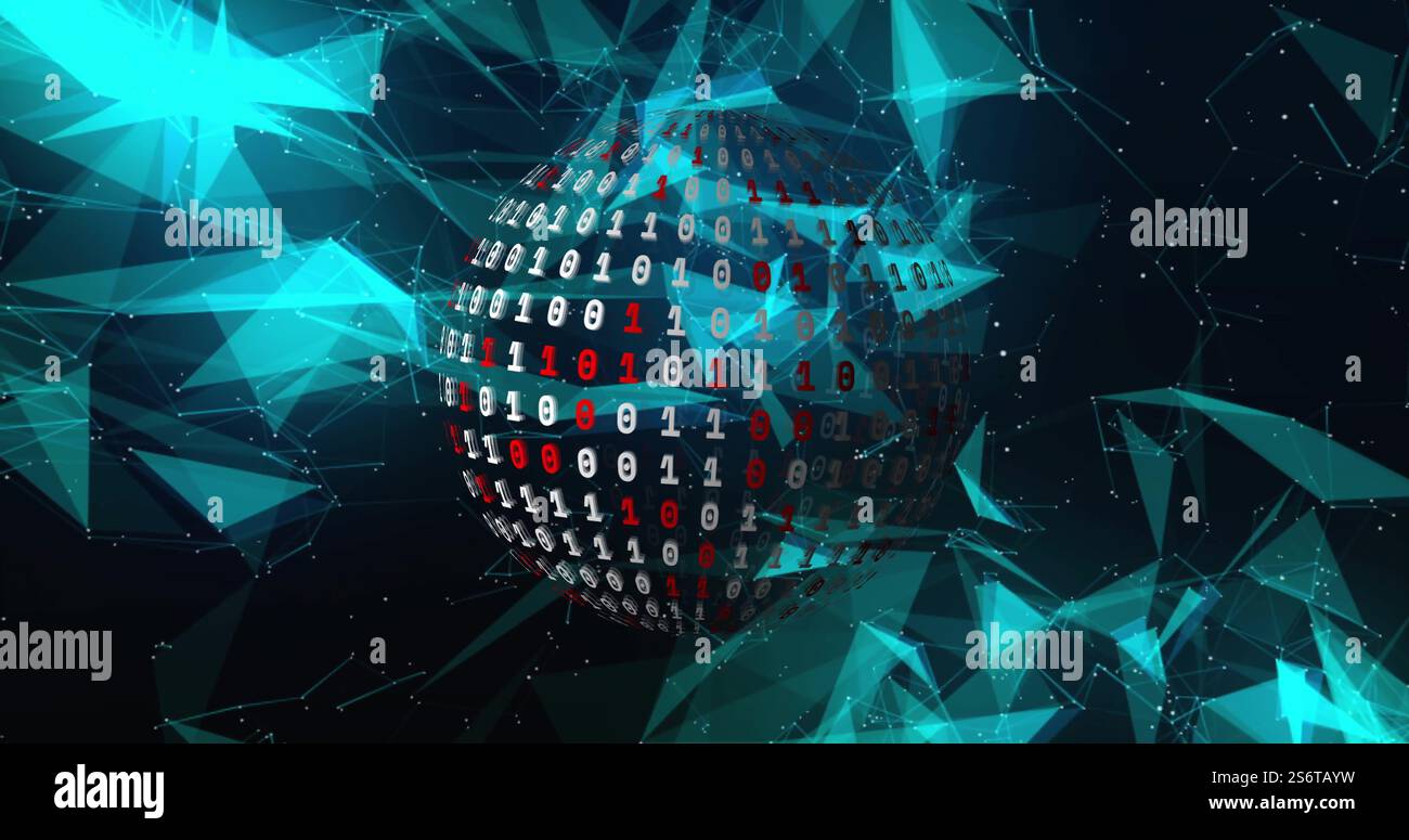 Immagine di un globo con elaborazione dati su rete di connessioni su sfondo nero Foto Stock