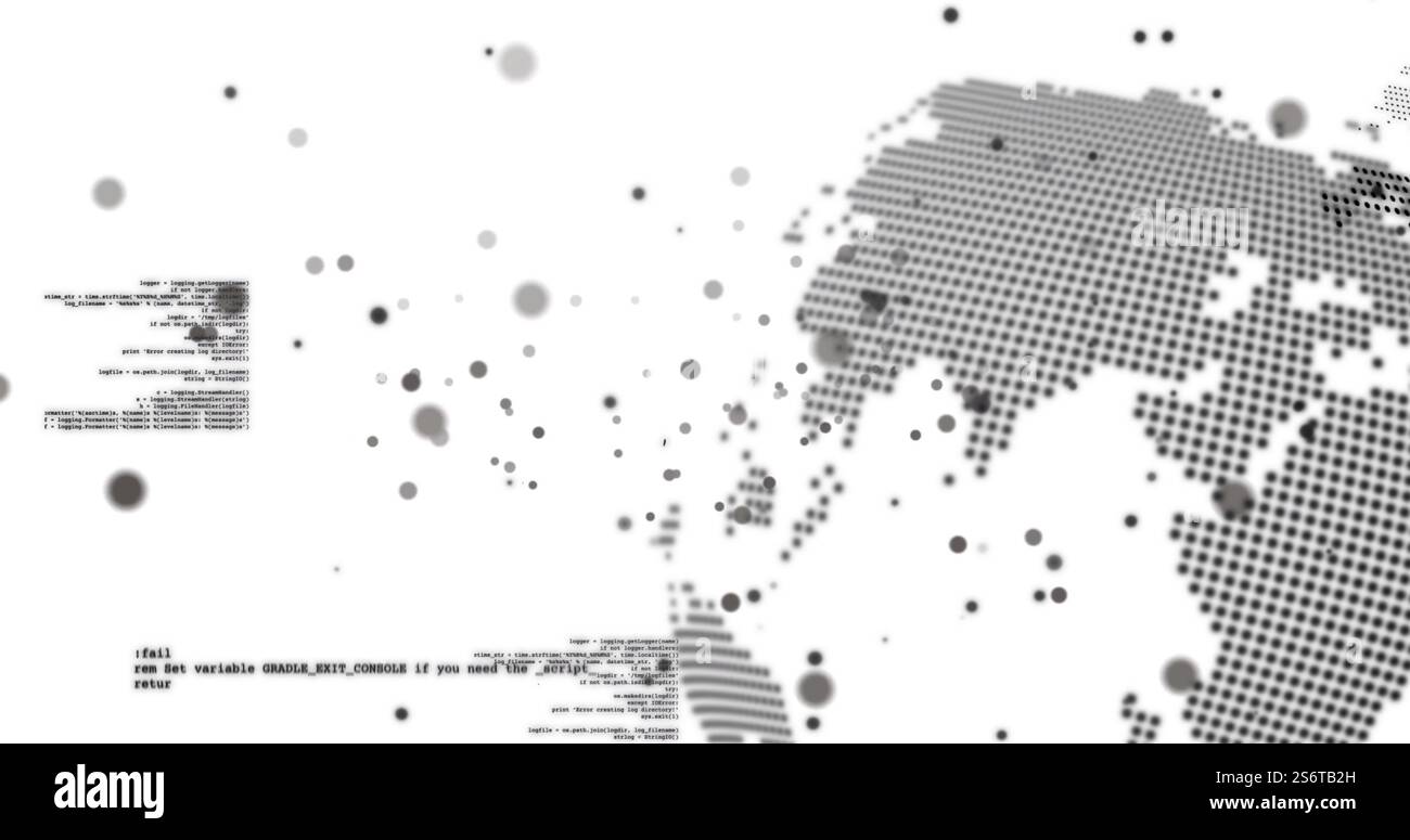 Immagine di un globo con elaborazione dati su rete di connessioni su sfondo bianco Foto Stock