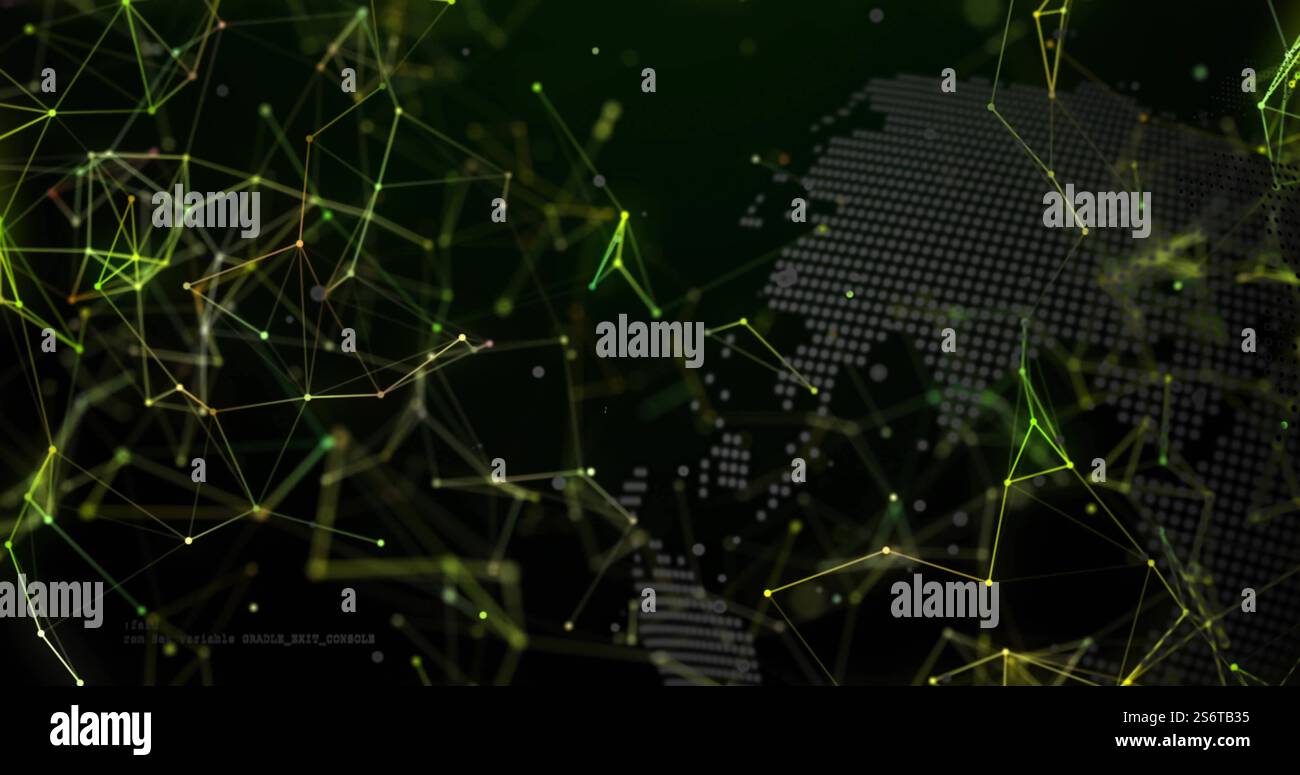 Immagine di un globo con elaborazione dati su rete di connessioni su sfondo nero Foto Stock