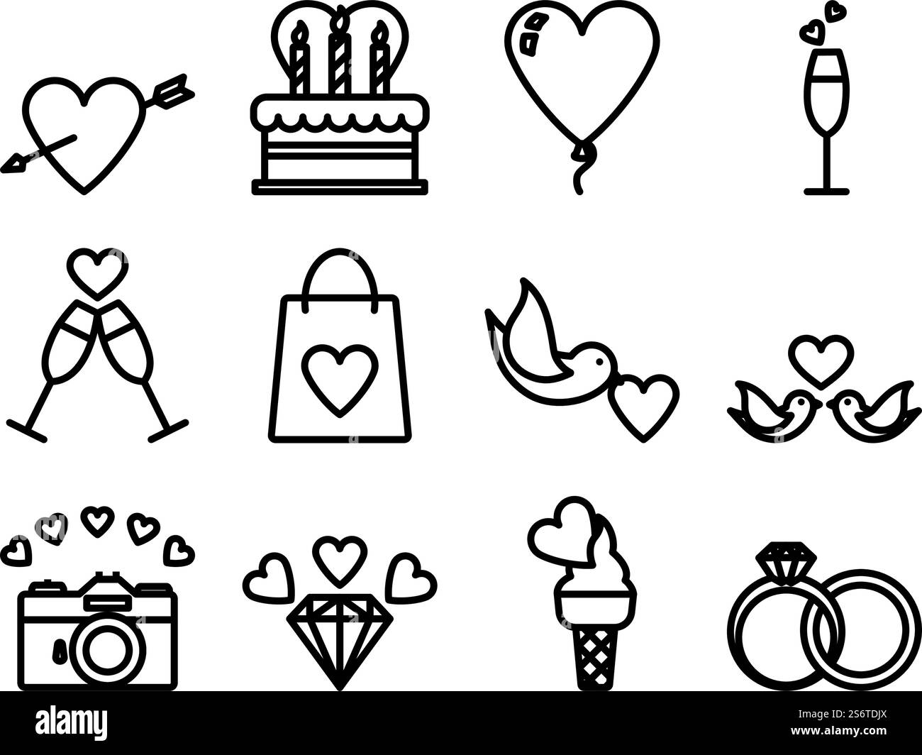 Set di icone di San Valentino. Design di contorni in grassetto con larghezza traccia modificabile. Illustrazione vettoriale. Illustrazione Vettoriale