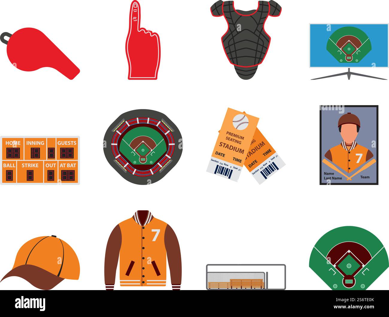 Set di icone di baseball. Design piatto. Illustrazione vettoriale completamente modificabile. Testo espanso. Illustrazione Vettoriale
