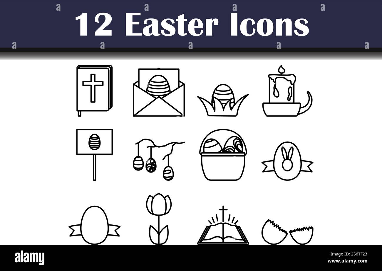 Set di icone di Pasqua. Contorno grassetto modificabile con disegno di riempimento a colori. Illustrazione vettoriale. Illustrazione Vettoriale