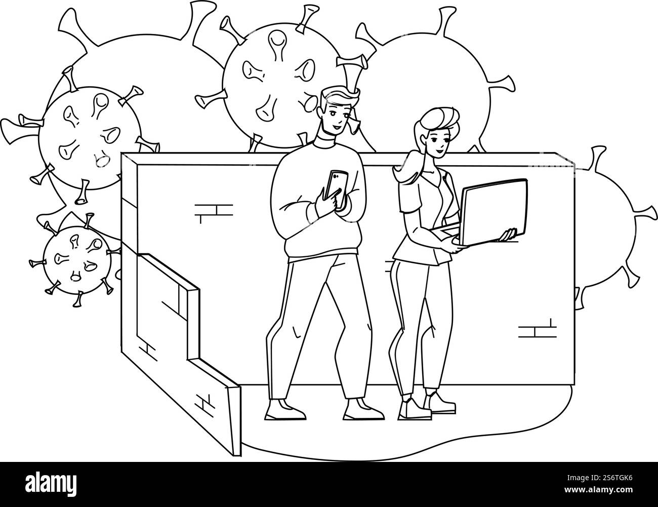 dati web internet firewall. sicurezza informatica. Vettore di disegno a matita con linea nera. schermo digitale. Illustrazione Web dei caratteri del muro della tecnologia di rete. vettore di protezione firewall Illustrazione Vettoriale