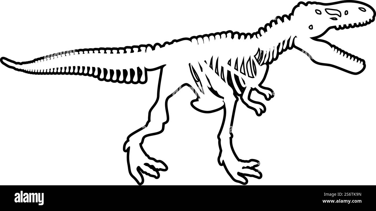 Scheletro di dinosauro tyrannosaurus rex ossa silhouette contorno icona colore nero immagine vettoriale sottile stile piatto semplice. Scheletro di dinosauro tyrannosaurus rex ossa silhouette contorno contorno icona colore nero immagine vettoriale sottile stile piatto Illustrazione Vettoriale