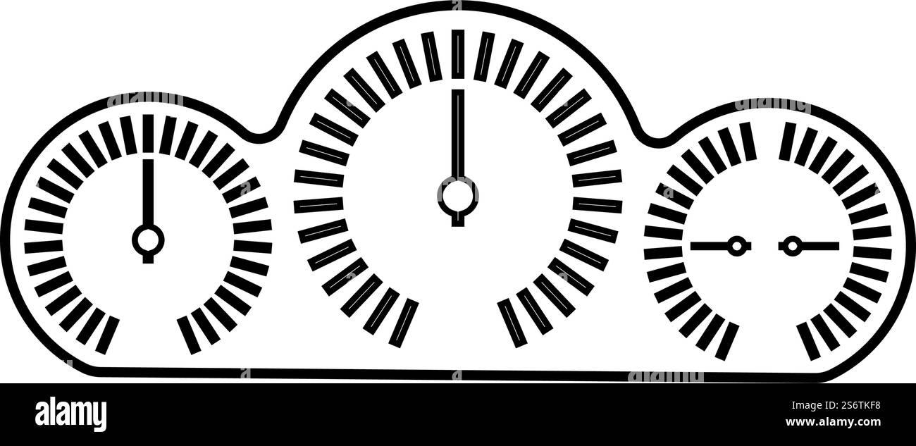 Display della velocità del pannello del cruscotto dell'auto con l'icona della linea del contorno del quadro strumenti di colore nero immagine vettoriale sottile e piatta semplice. Display della velocità del pannello del cruscotto dell'auto con l'icona della linea del contorno del quadro strumenti, immagine vettoriale di colore nero, immagine sottile e piatta Illustrazione Vettoriale