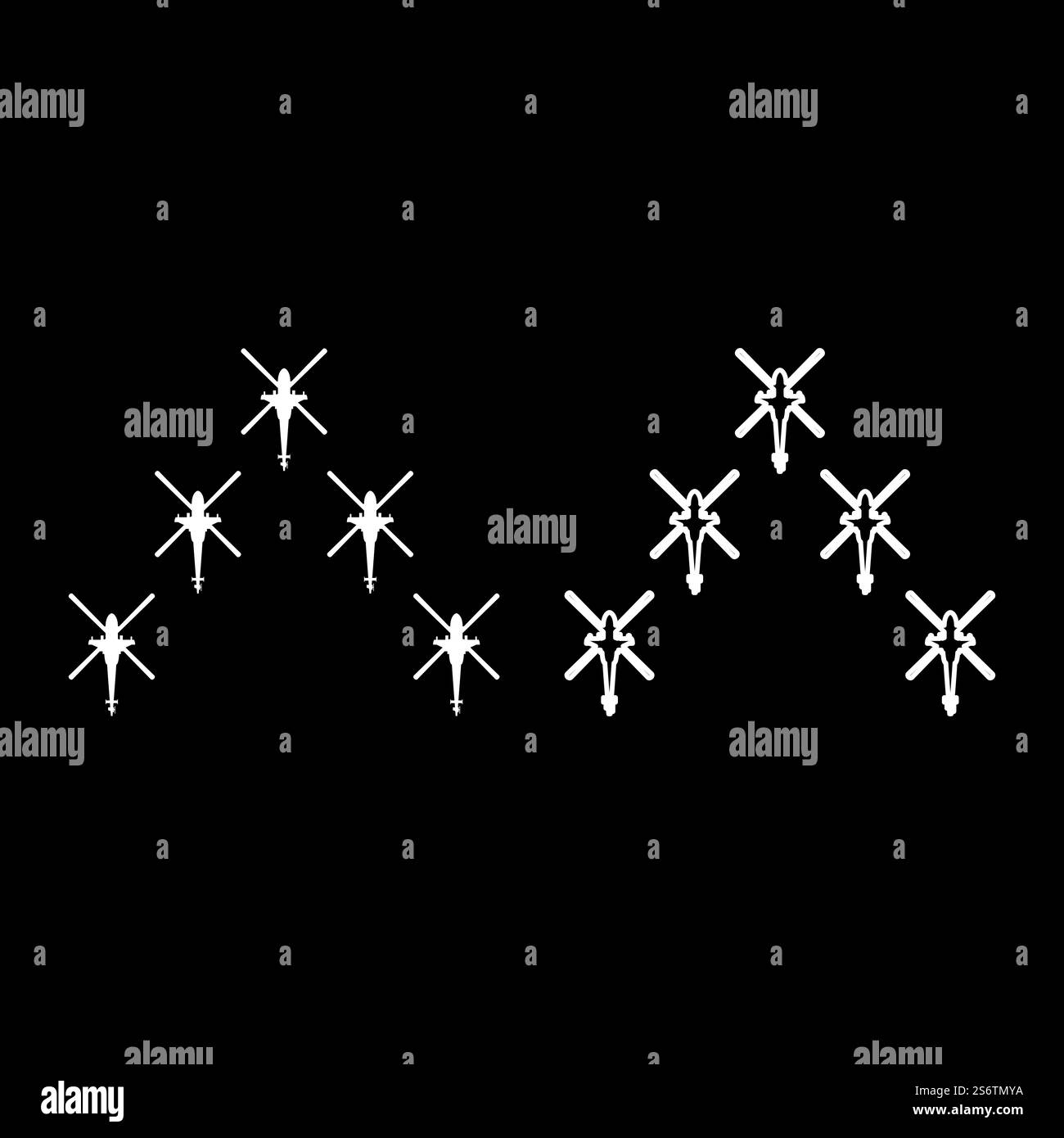 Gruppo di elicotteri da combattimento elicottero di concetto militare nell'icona dell'esercito aereo immagine vettoriale di colore bianco semplice riempimento solido contorno linea sottile stile piatto. Gruppo di elicotteri da combattimento elicottero di concetto militare nell'icona dell'esercito aereo immagine vettoriale di colore bianco riempimento solido contorno linea sottile stile piatto Illustrazione Vettoriale