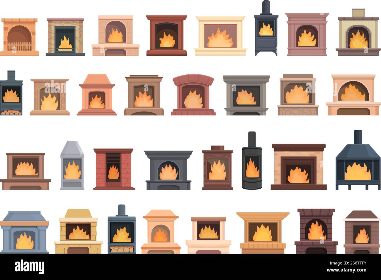 Le icone dei forni impostano il vettore dei cartoni animati. Gas aria. Brucia mattoni. Le icone dei forni impostano il vettore dei cartoni animati. Gas aria Illustrazione Vettoriale