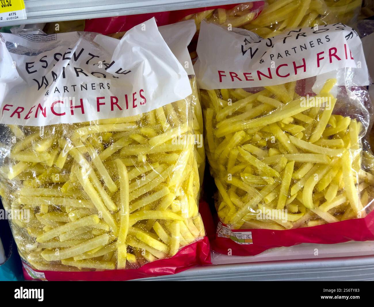 Raggio del supermercato. Prodotti francesi nella loro versione anglosassone. Patatine fritte Foto Stock