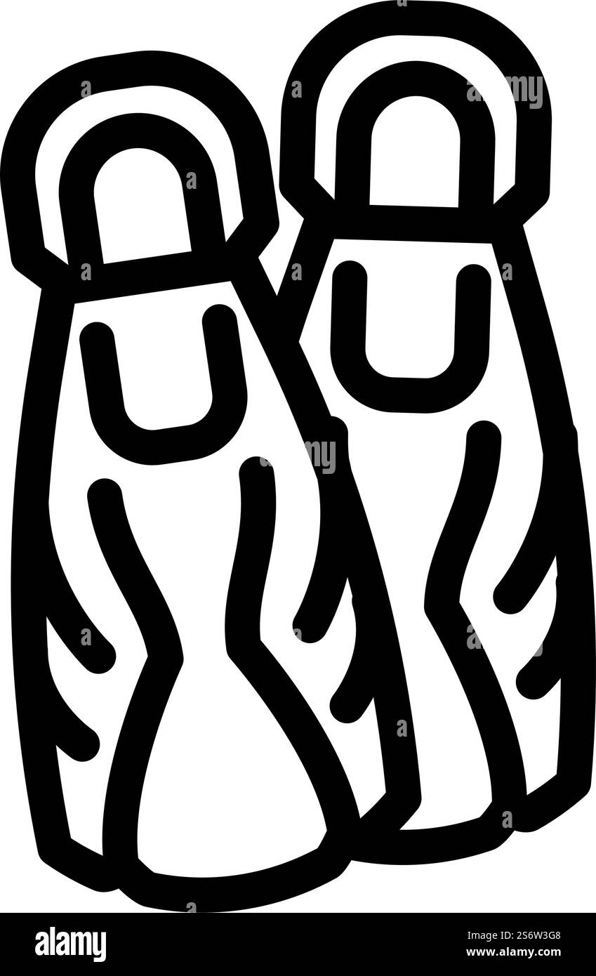 pinne per il vettore delle icone della linea di immersione. pinne per insegna di immersione. illustrazione nera del simbolo del contorno isolato. pinne per l'illustrazione vettoriale dell'icona della linea di immersione Illustrazione Vettoriale