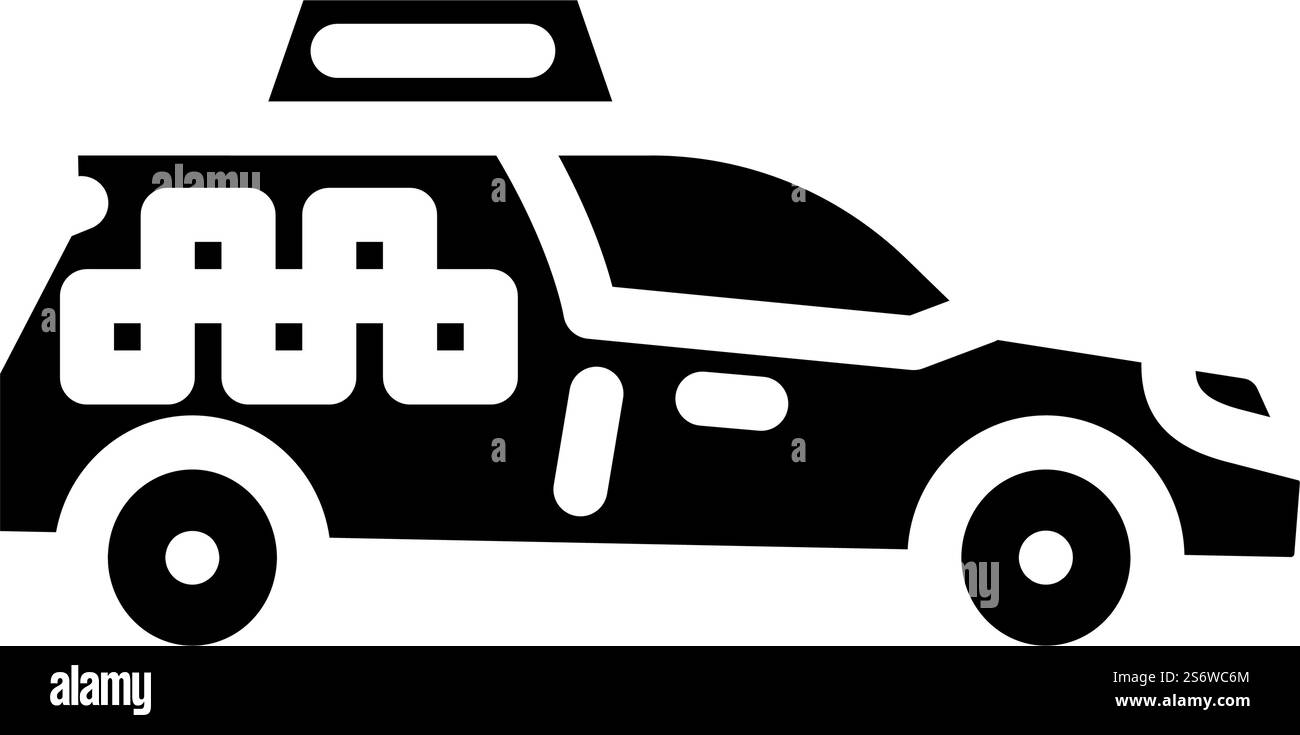 vettore icona glifo trasporto auto taxi. cartello per il trasporto di taxi. illustrazione nera del simbolo del contorno isolato. illustrazione vettoriale dell'icona del glifo per il trasporto di taxi Illustrazione Vettoriale
