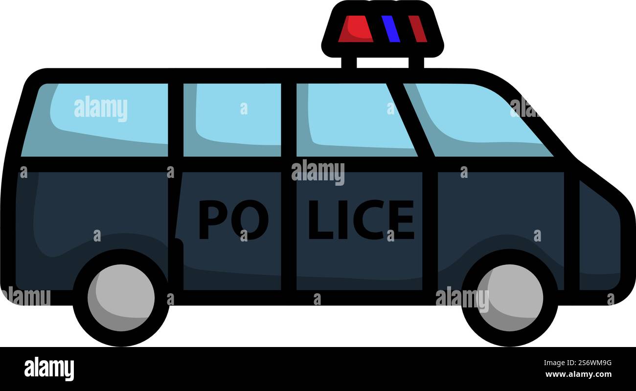 Icona pulmino di polizia. Contorno grassetto modificabile con disegno di riempimento a colori. Illustrazione vettoriale. Illustrazione Vettoriale