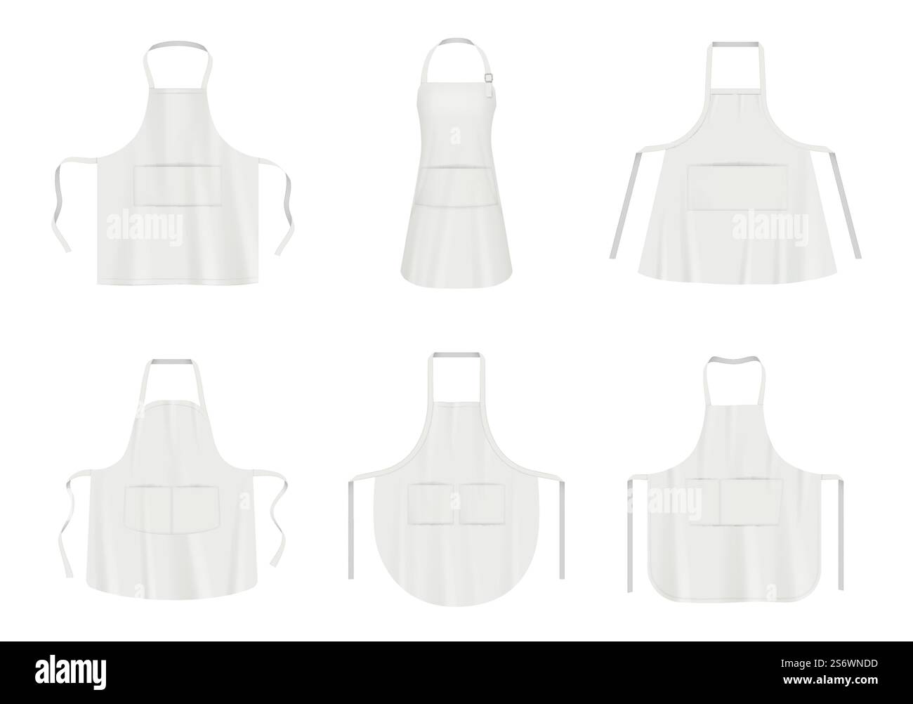 Grembiule da cucina. Abiti in tessuto bianco e nero per cuoco professionista grembiule realistico immagini vettoriali decenti modelli. Grembiule bianco uniforme da cucina, abbigliamento da cucina. Grembiule da cucina. Abiti in tessuto bianco e nero per cuoco professionista grembiule realistico immagini vettoriali decenti modelli Illustrazione Vettoriale