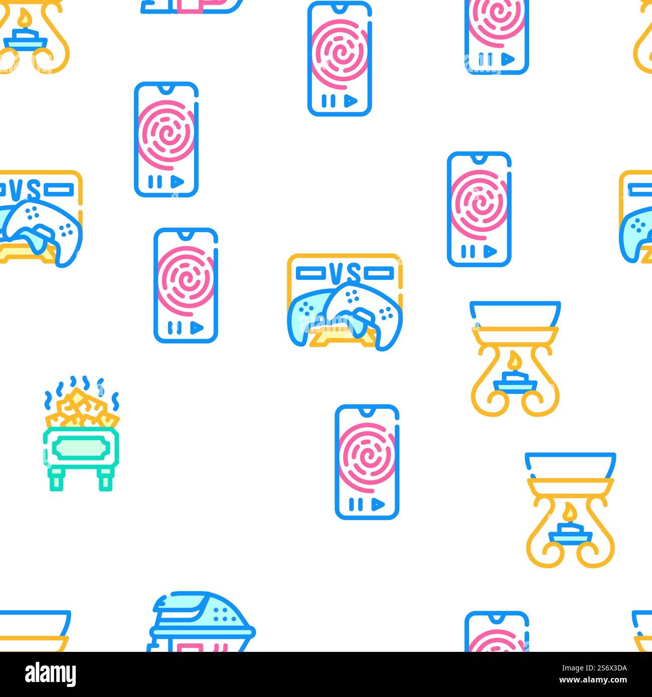 Illustrazione della linea di colore del modello senza cuciture del vettore del tempo di terapia rilassante. Sequenza senza cuciture vettore tempo terapia relax Illustrazione Vettoriale