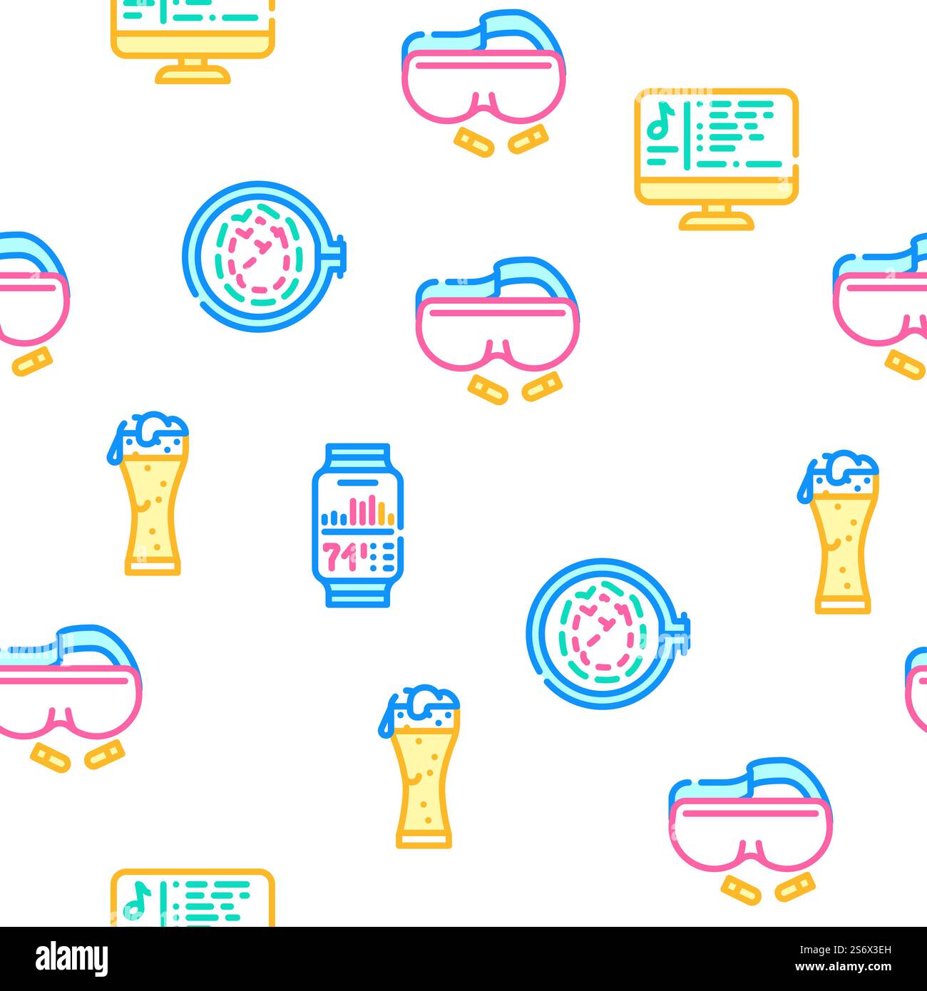 Illustrazione della linea di colore del modello senza cuciture del vettore del tempo di terapia rilassante. Sequenza senza cuciture vettore tempo terapia relax Illustrazione Vettoriale