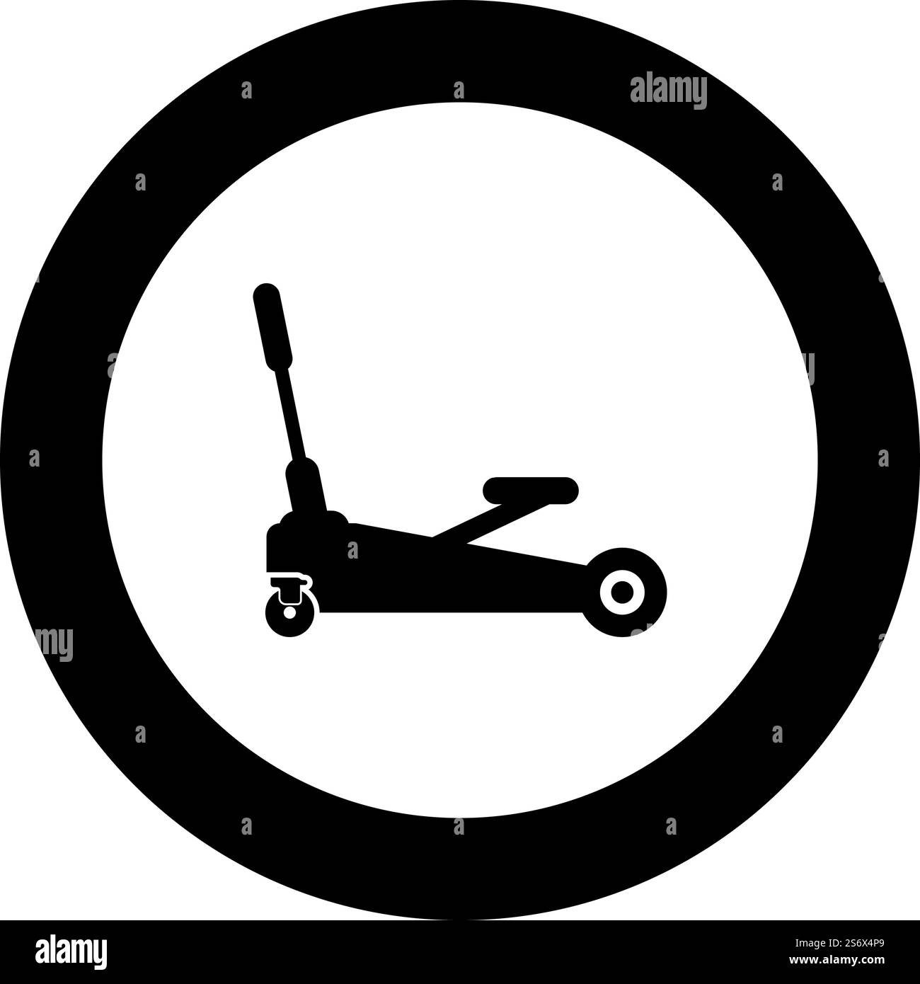 Martinetto di sollevamento auto idraulica su ruote icona del servizio di riparazione auto in cerchio di colore nero immagine vettoriale contorno pieno stile semplice. Martinetto di sollevamento auto idraulica su ruote icona di servizio riparazione auto in cerchio di colore nero immagine vettoriale stile contorno pieno Illustrazione Vettoriale