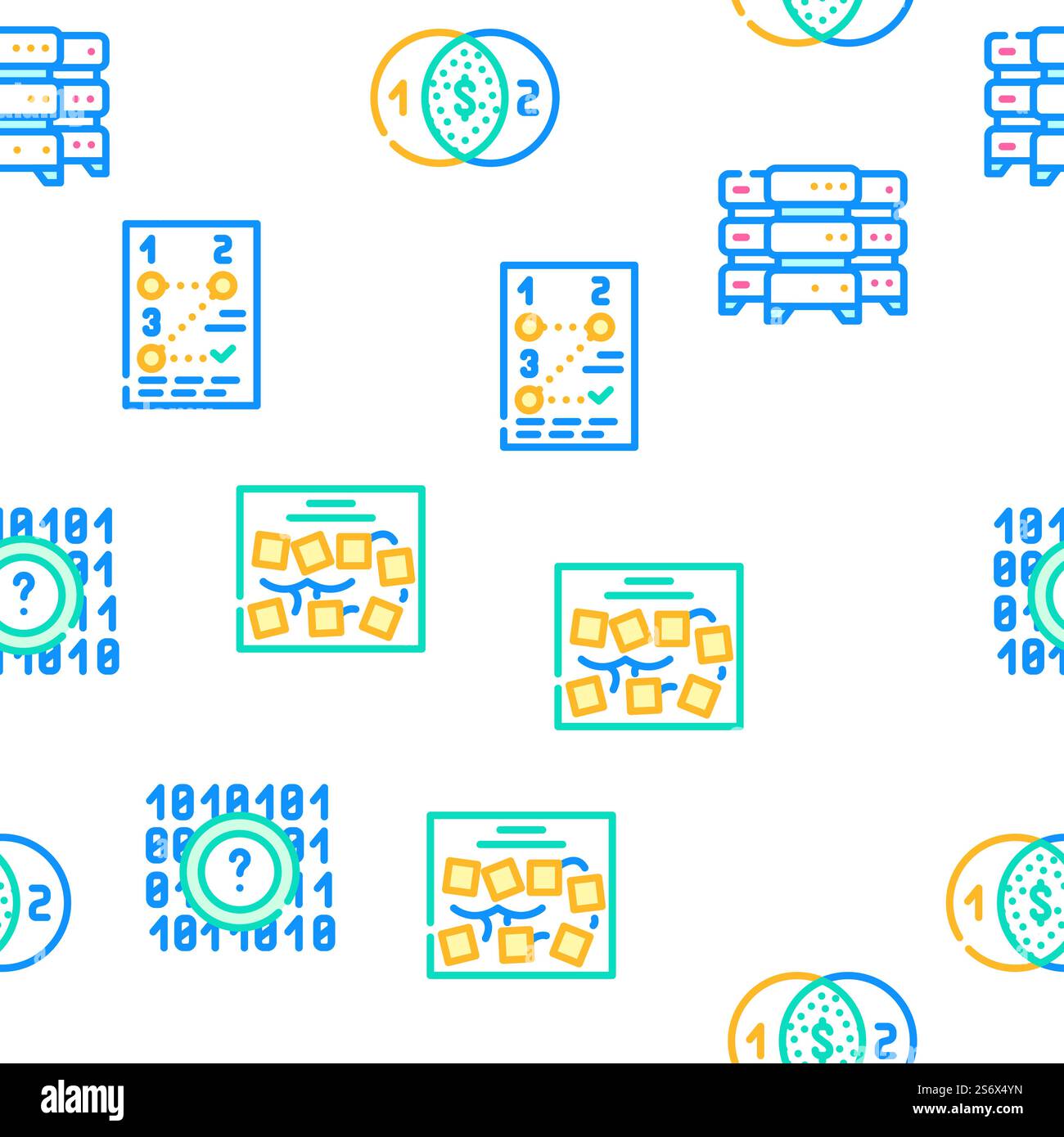 Data Science Innovate Technology illustrazione della linea di colore con motivo senza cuciture vettoriale. Le icone di Data Science Innovate Technology Set Vector Illustrazione Vettoriale