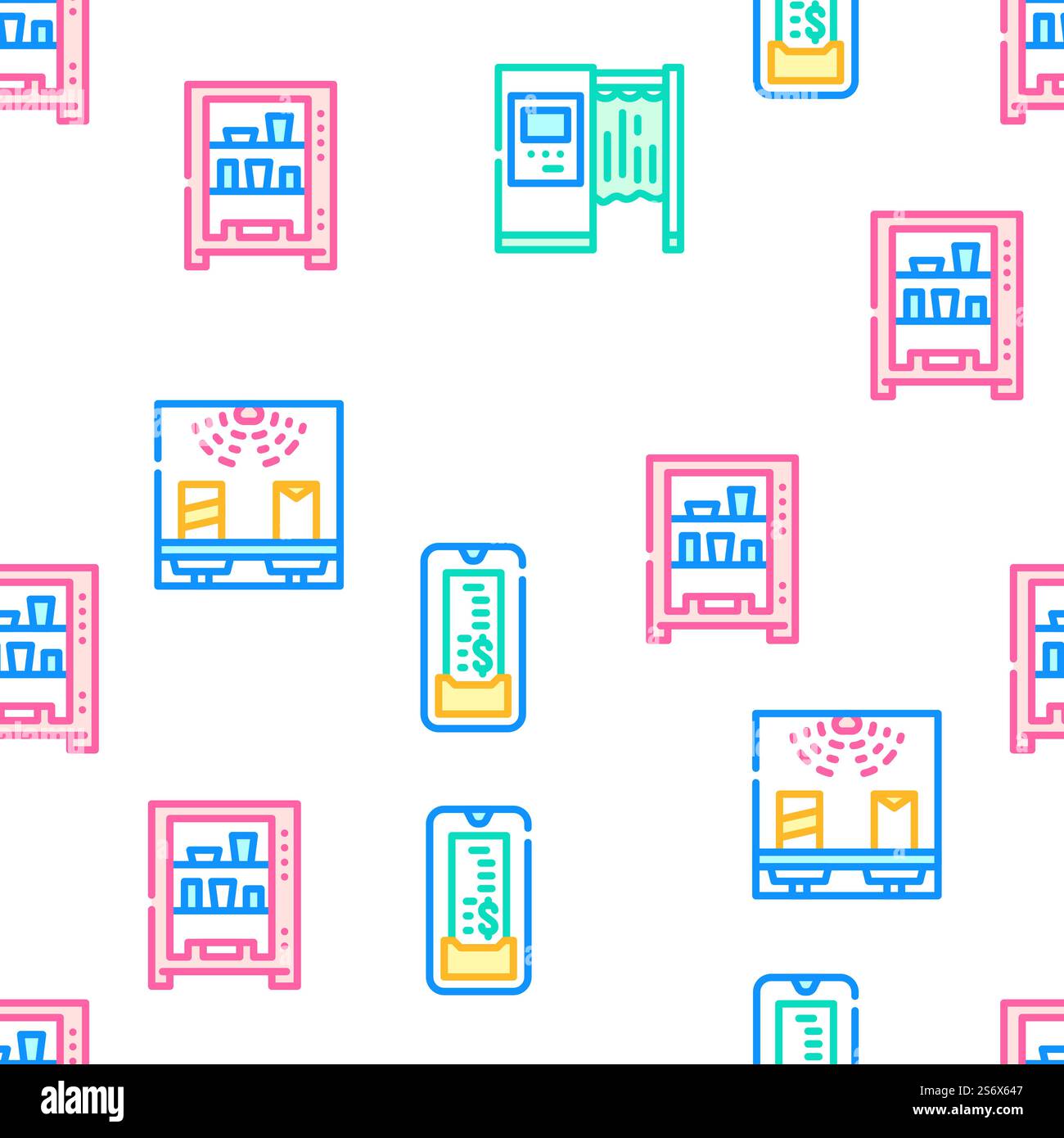 Illustrazione della linea di colore del motivo senza cuciture vettoriale di acquisto self-service. Modello senza cuciture Vector di acquisto self-service Illustrazione Vettoriale