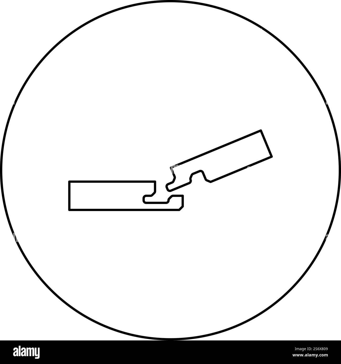 Collegamento di due schede nella scanalatura costruzione pavimento in legno giunto senza spazi icona di vista del profilo in cerchio rotondo nero immagine vettoriale contorno linea di contorno stile sottile semplice. Collegamento di due schede nella scanalatura costruzione pavimento in legno giunto senza spazi icona di vista del profilo in cerchio rotondo nero immagine vettoriale contorno linea di contorno stile sottile Illustrazione Vettoriale