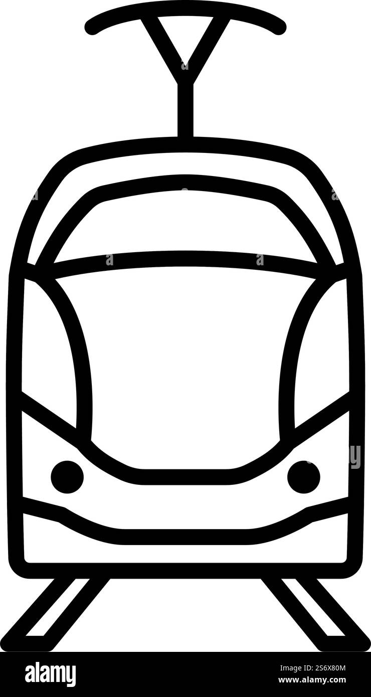 Icona del tram. Design di contorni in grassetto con larghezza traccia modificabile. Illustrazione vettoriale. Illustrazione Vettoriale